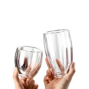 كوب زجاجي مزدوج الجدار دائري 250–450مل مقاوم للحرارة