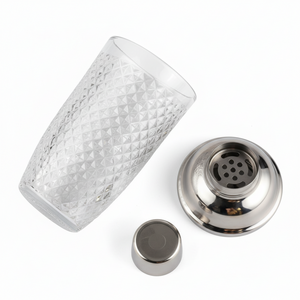 طقم خلاط كوكتيل زجاجي crystal 17oz مع غطاء معدني وفلتر مانع للتسرب